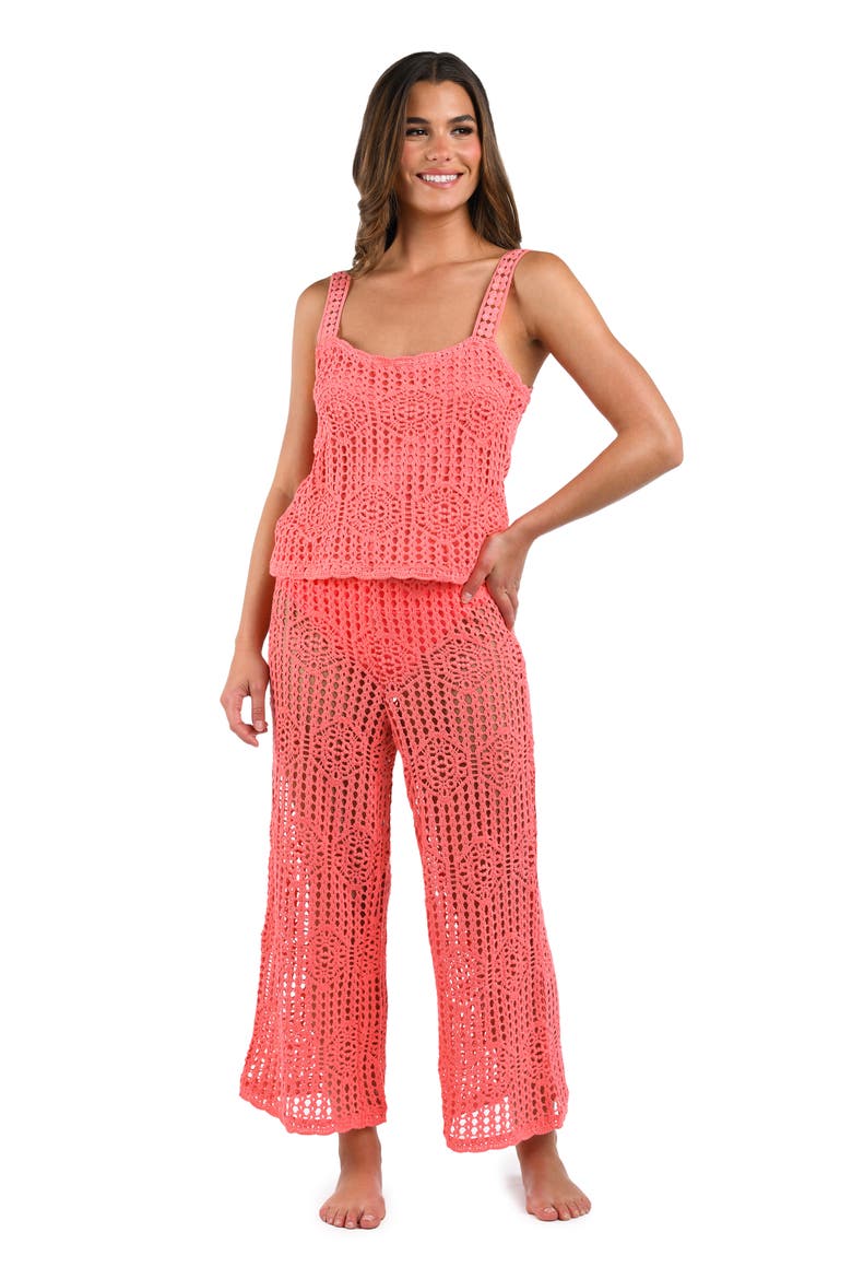 Waverly Open Stitch Cotton Crop Cover-Up Pants, Alternate, color, CORAL REEF
