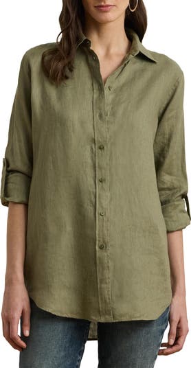 (取寄) ローレン ラルフローレン レディース リラックスド-フィット フィット リネン シャツ Lauren Ralph Lauren women Relaxed Fit Linen Shirt Sage Green Classic Fit Linen Shirt