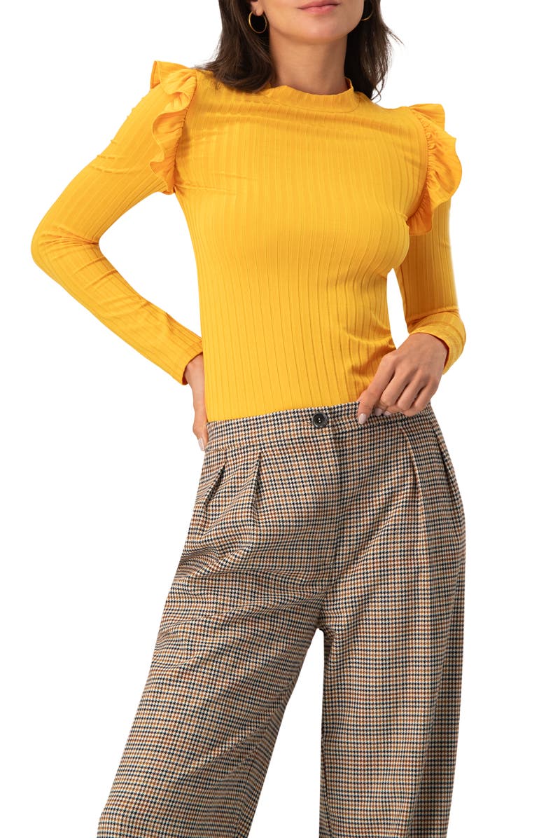 IVONNE Long Sleeve Ruffled Blouse, Main, color, Yellow