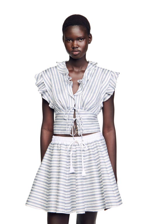 Sandro Striped Sleeveless Crop Top In Gray