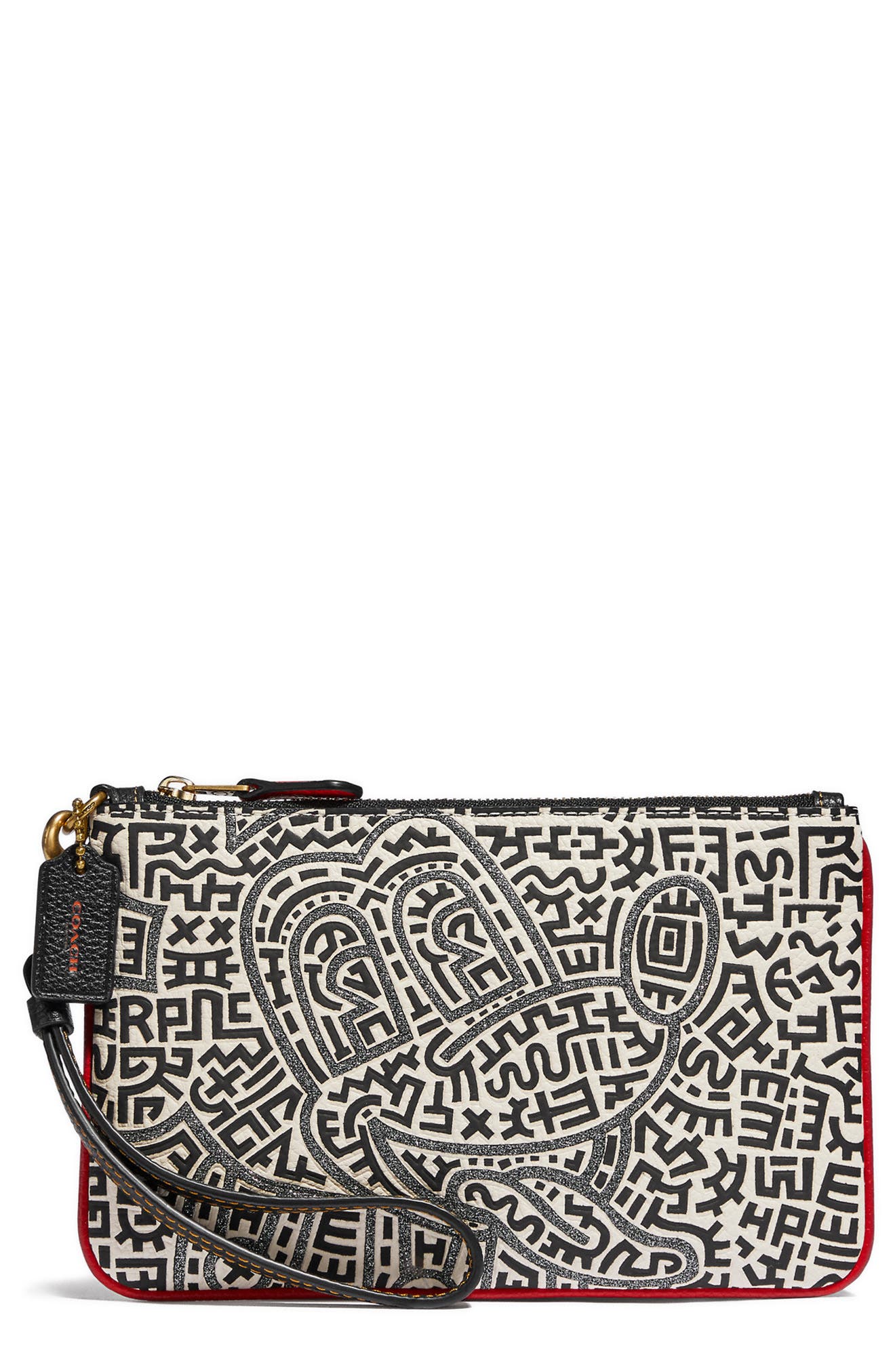 x Disney Keith Haring Leather Clutch, Main, color, BRASS/ CHALK