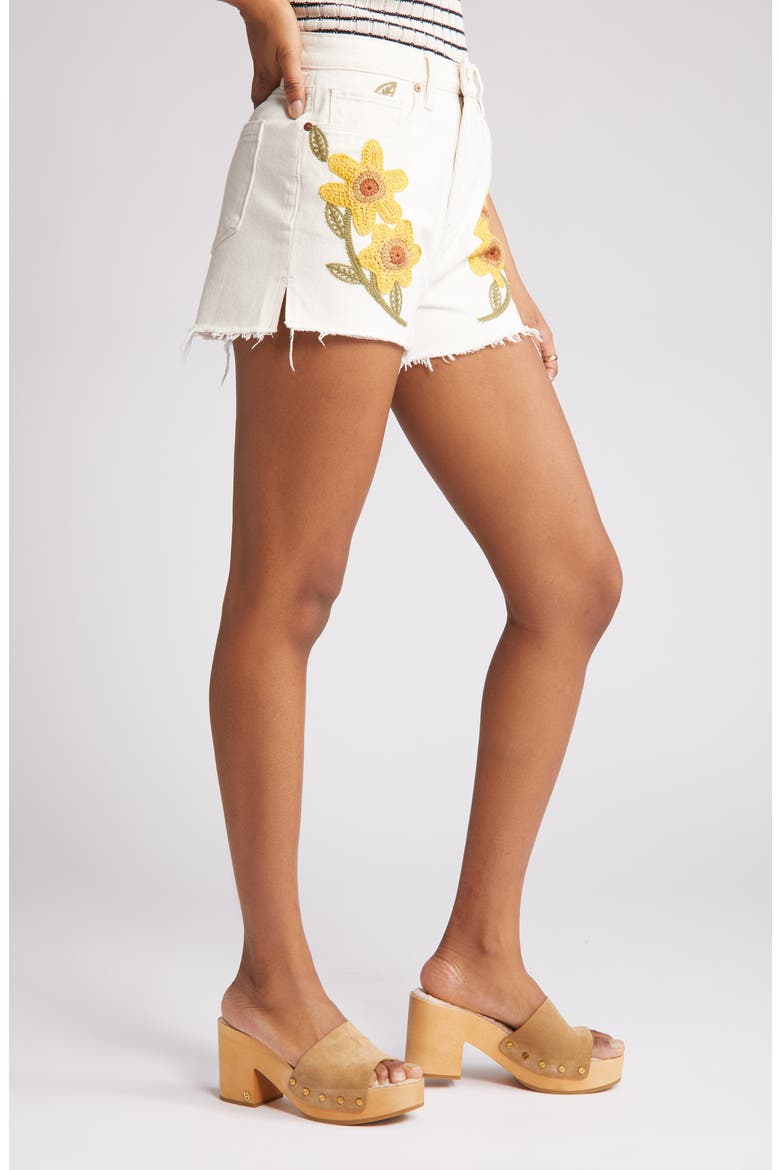 Sunflower Crochet Embroidered Denim Shorts, Alternate, color, RAY OF SUNSHINE