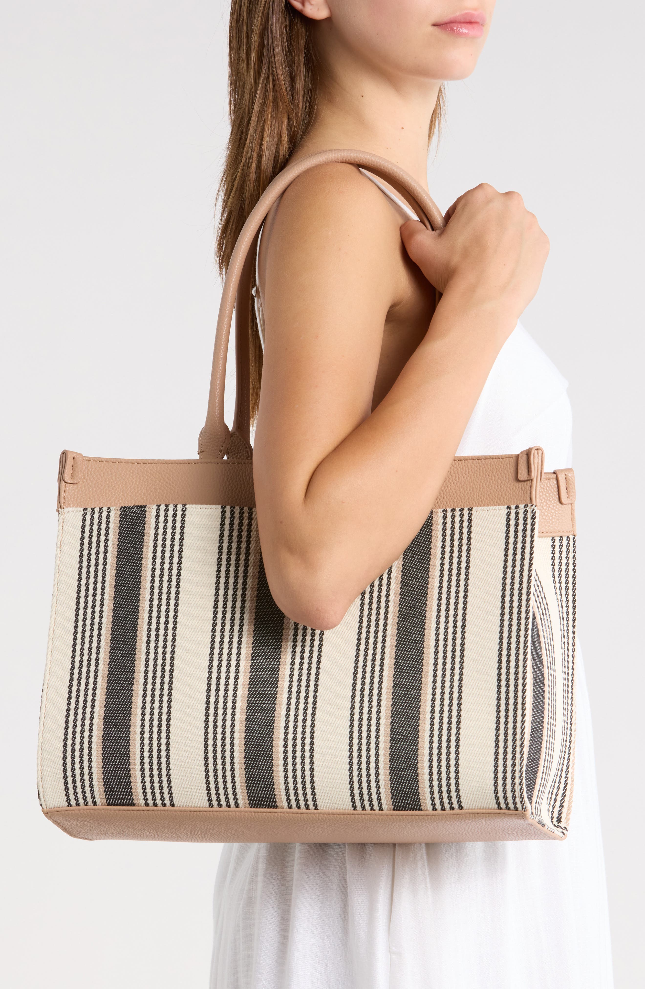 T Tahari Delano Stripe Tote Bag, Alternate, color, Wheat