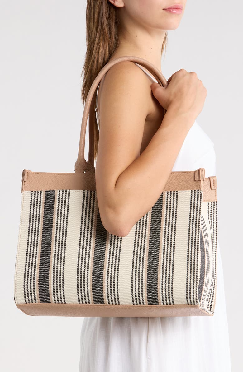 T Tahari Delano Stripe Tote Bag, Alternate, color, Wheat