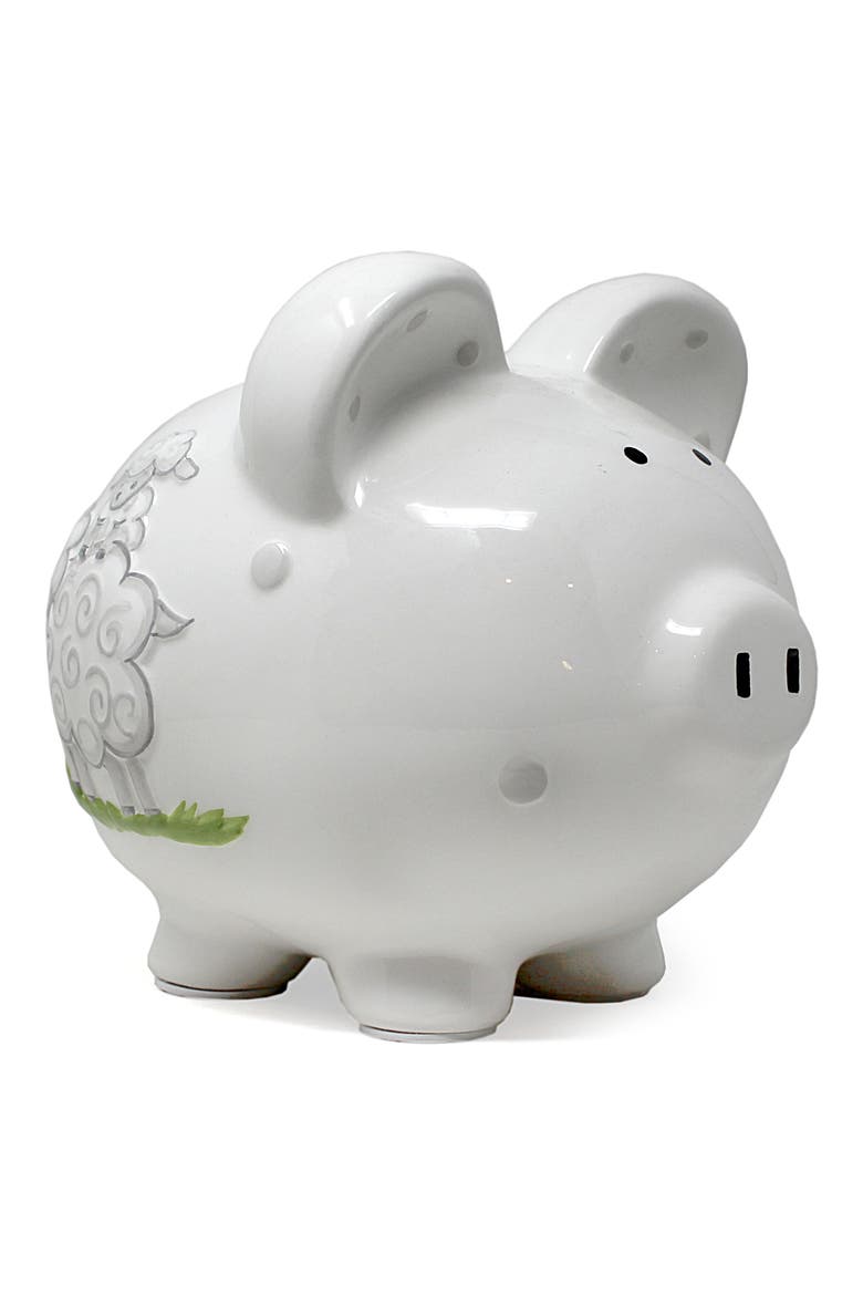 Lambs Ceramic Piggy Bank, Main, color, WHITE