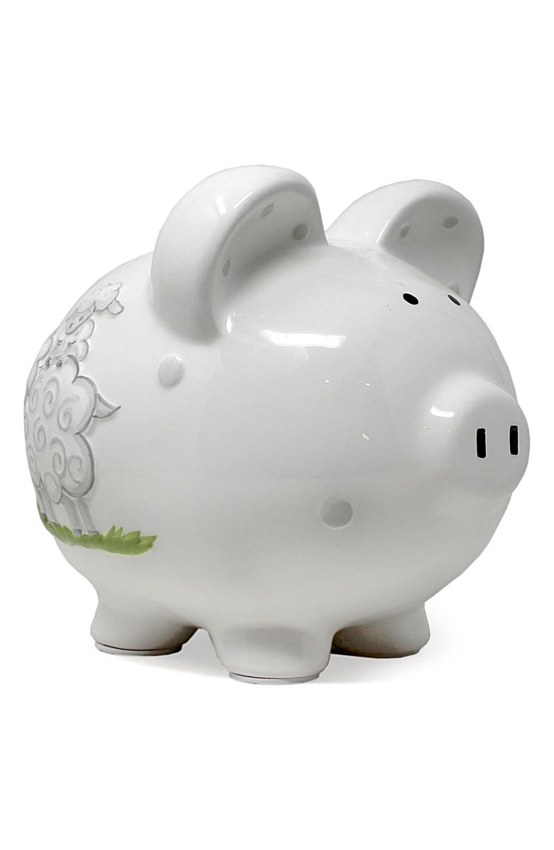 Child to Cherish Lambs Ceramic Piggy Bank, Main, color, White