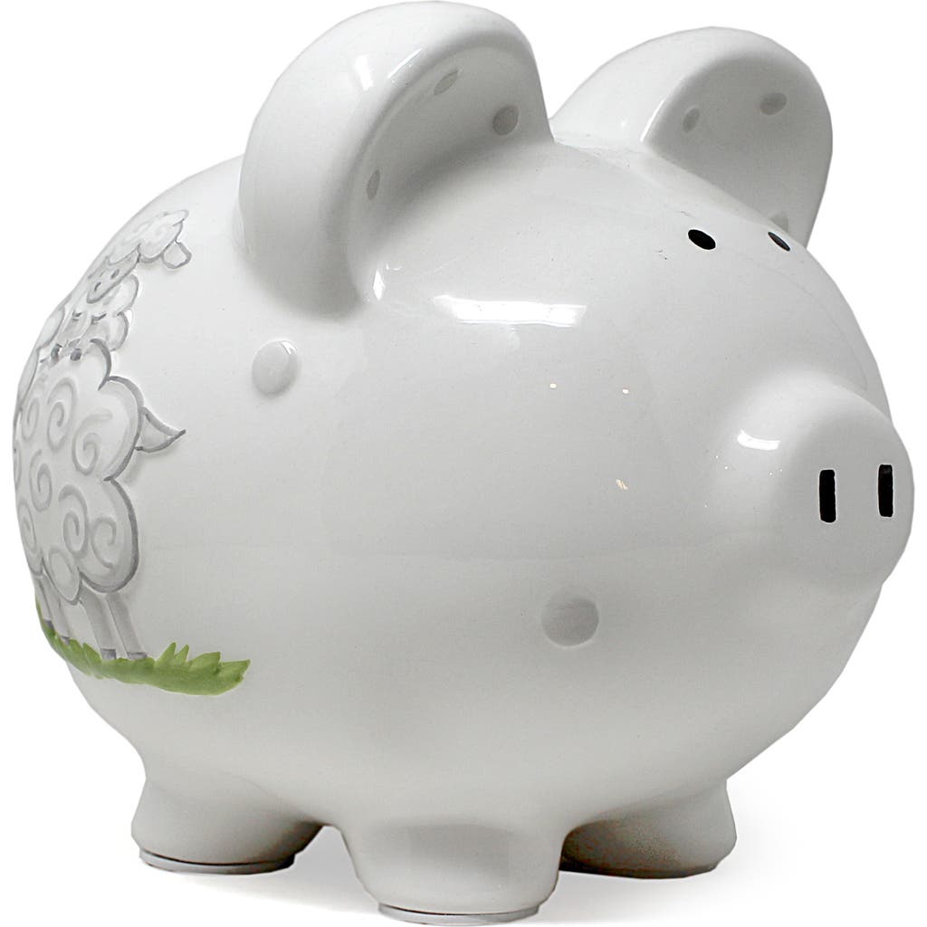 Child To Cherish Lambs Ceramic Piggy Bank In White