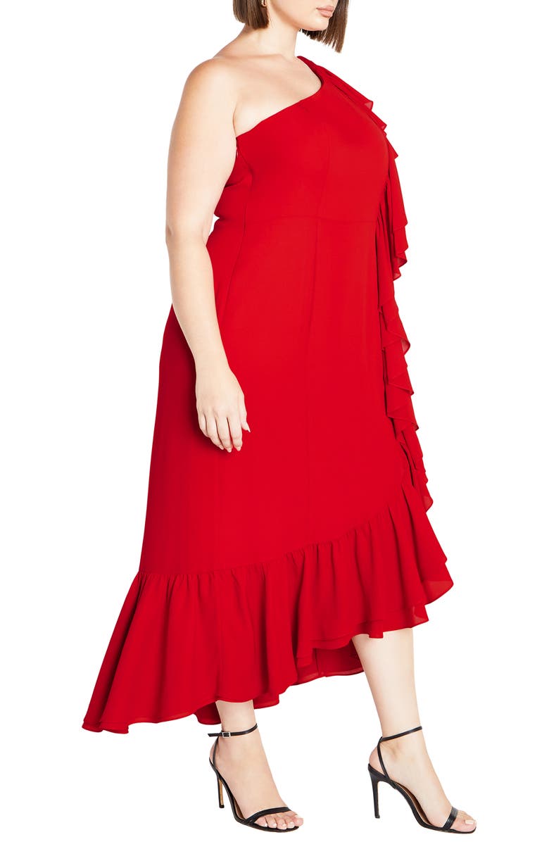 City Chic Izabela One-Shoulder Ruffle Maxi Dress, Alternate, color, Tango Red