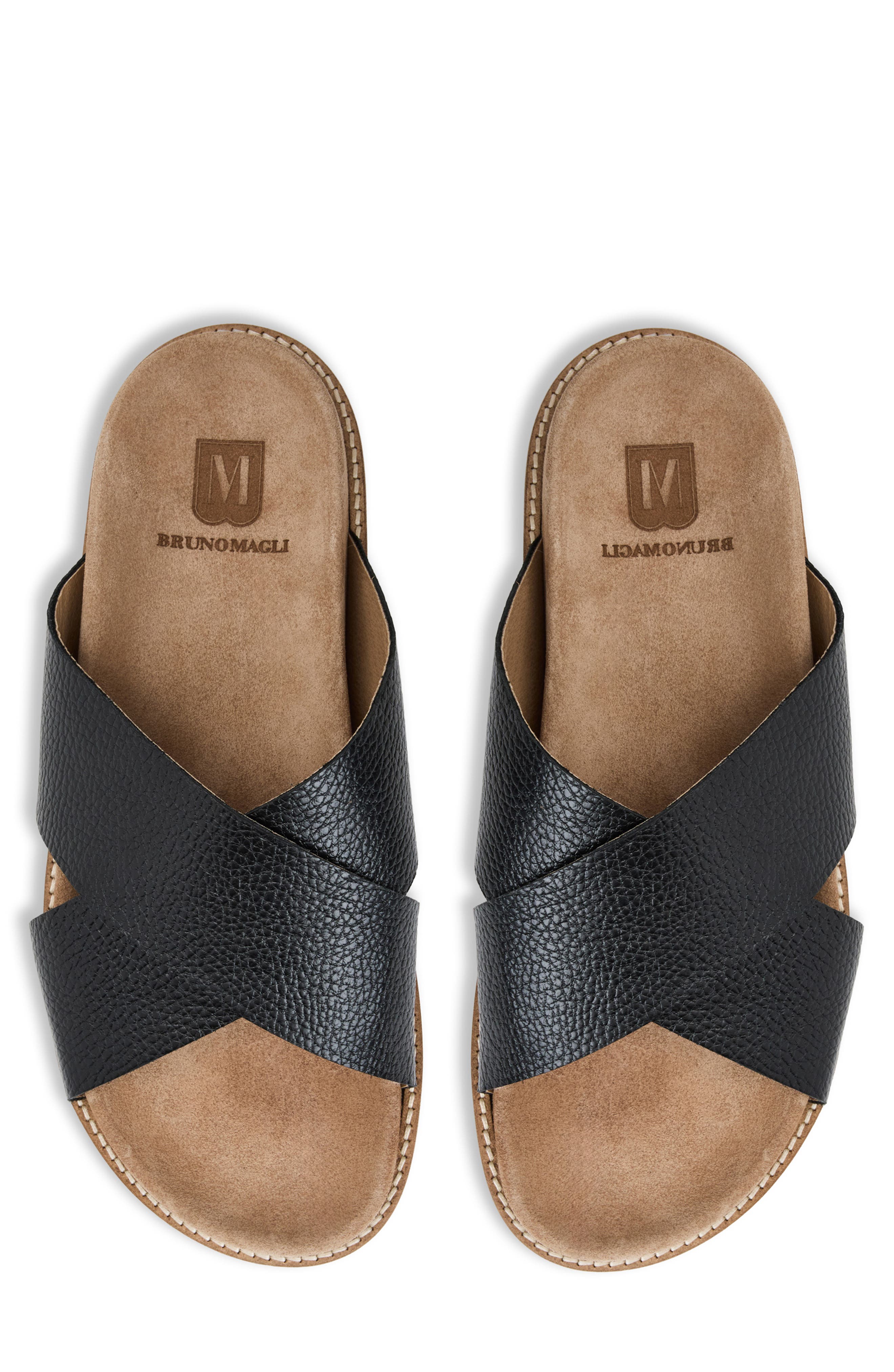 Bruno Magli Edgar Crisscross Leather Slide Sandal, Alternate, color, Black Pebbled