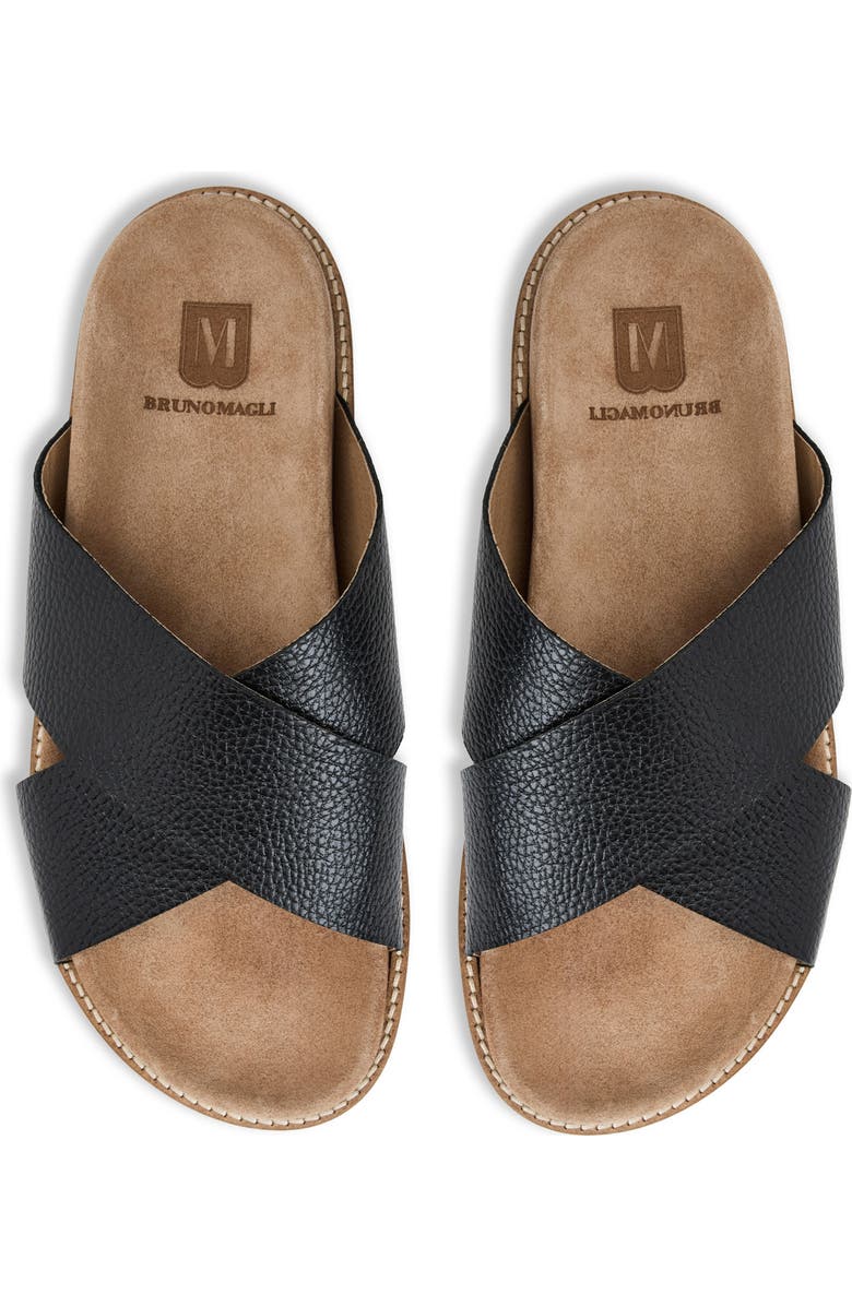 Bruno Magli Edgar Crisscross Leather Slide Sandal, Alternate, color, Black Pebbled