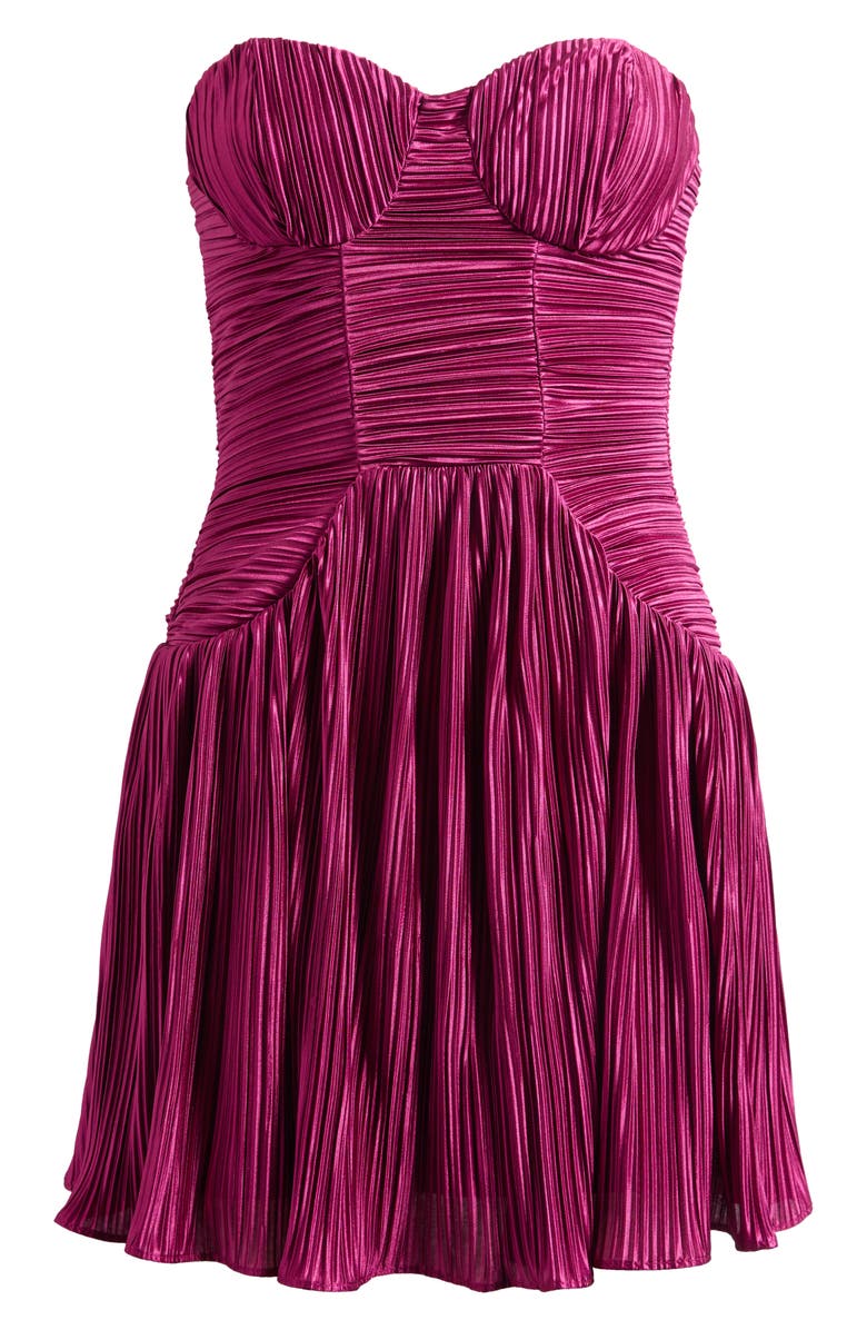 Lulus Greer Plissé Strapless Minidress, Alternate, color, Berry