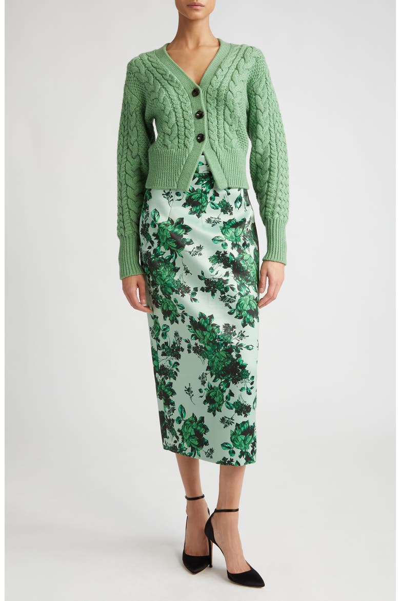 Jacks Cable Knit Wool V-Neck Cardigan, Alternate, color, GREEN MELANGE