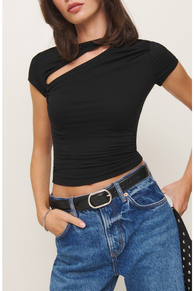 Else Cutout Cap Sleeve Top, Main, color, BLACK