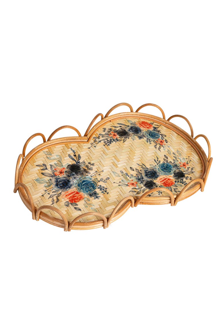 Floral Fantasy Rattan Tray, Main, color, Multicolor