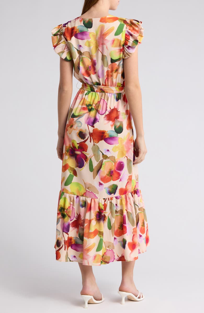 Sam Edelman Watercolor Floral Cap Sleeve Maxi Dress, Alternate, color, Ecru Multi