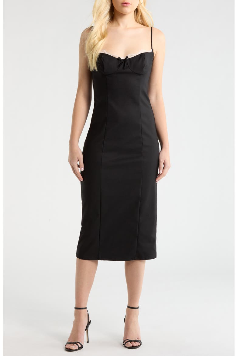 nordstrom midi cocktail dresses ASTR the Label | Bea Lace Trim Bustier Midi Dress in Black