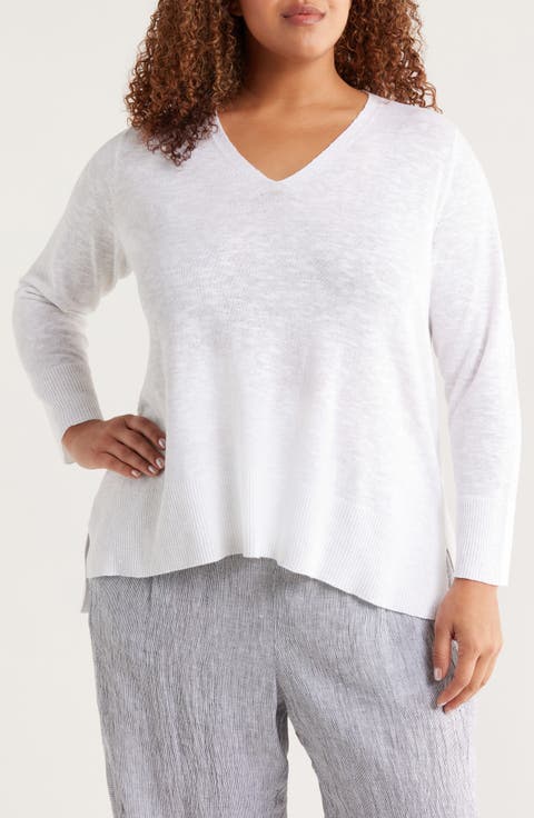 Organic Linen & Organic Cotton V-Neck Sweater (Plus)