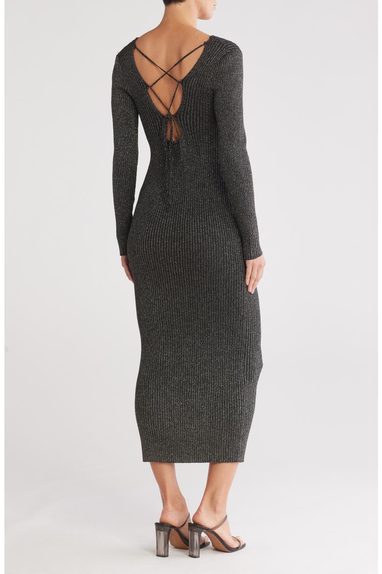 Crossback Shimmer Long Sleeve Sweater Dress, Alternate, color, BLACK