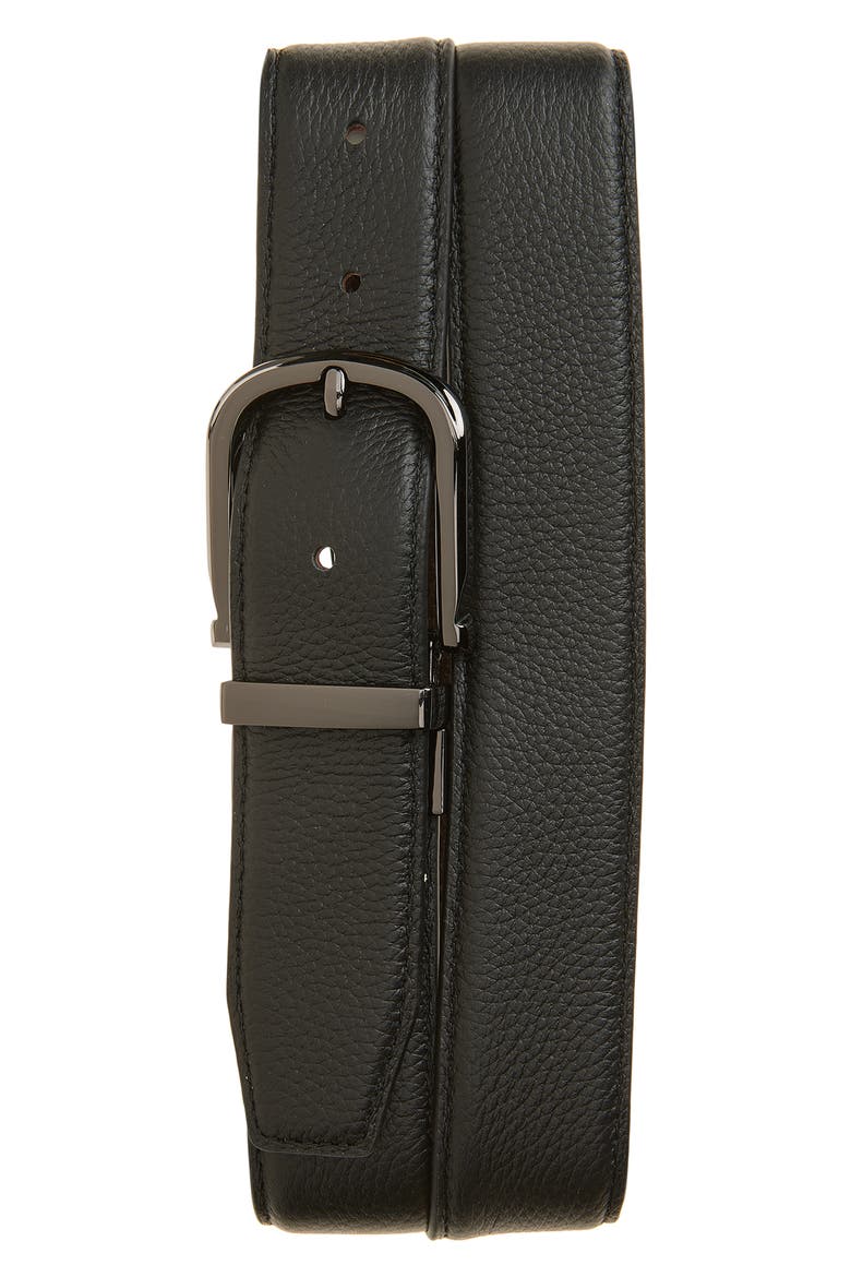Berry Reversible Pebbled Leather Belt, Main, color, BLACK- BROWN