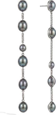 Awe Inspired Spellbound Sterling Silver Pearl Linear Drop Earrings