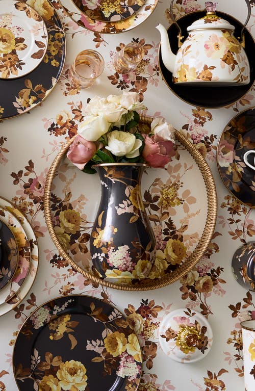 Mackenzie-childs Mackenzie Childs Wild Rose Enameled Steel & Rattan Tray In Brown