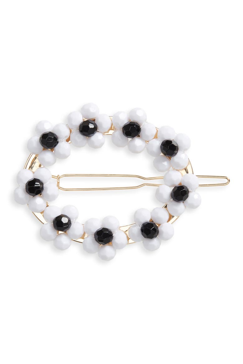 Floral Barrette, Main, color, WHITE- BLACK