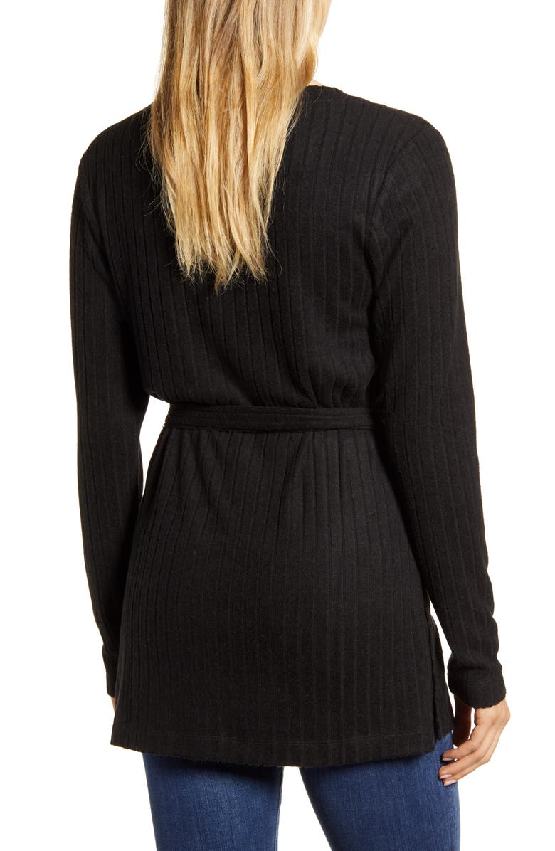 Bobeau Ribbed Knit Cozy Belted Top, Alternate, color, 