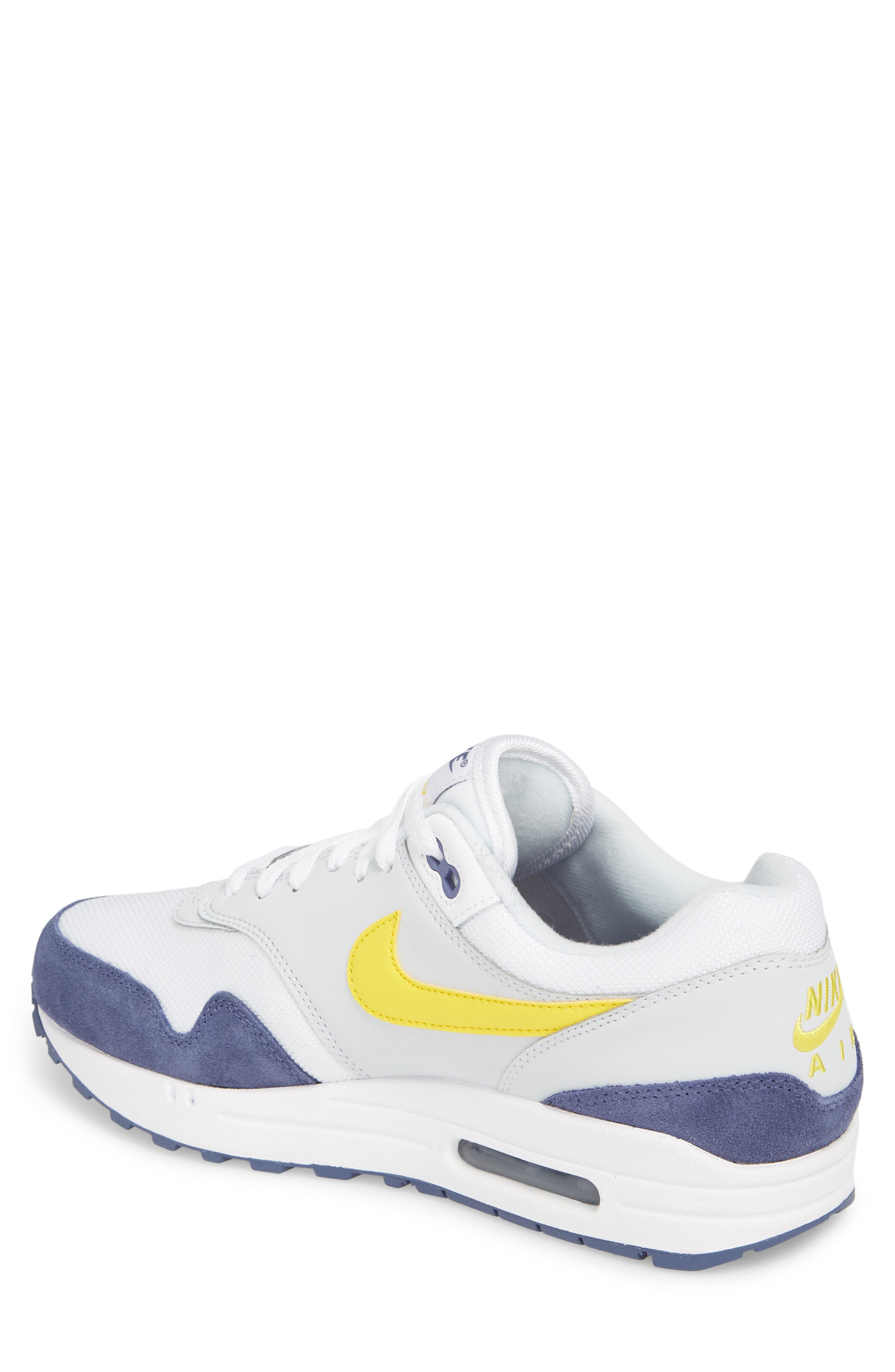Air Max 1 Sneaker, Alternate, color, WHITE/ TOUR YELLOW/ BLUE