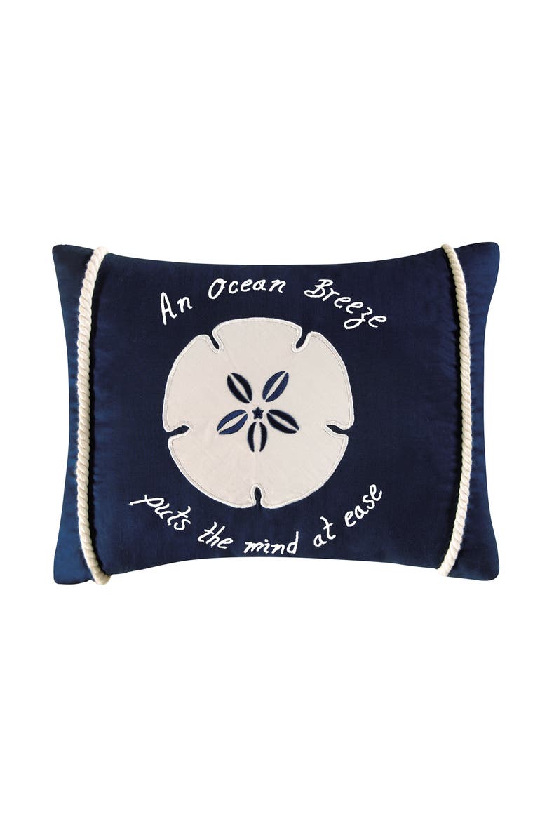 Sand Dollar "Ocean Breeze Puts the Mind At Ease" Cotton Accent Pillow, 12" x 16", Main, color, Blue