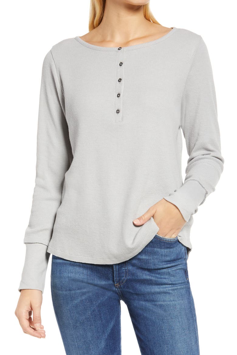 Thermal Knit Henley, Main, color, GREY HEATHER