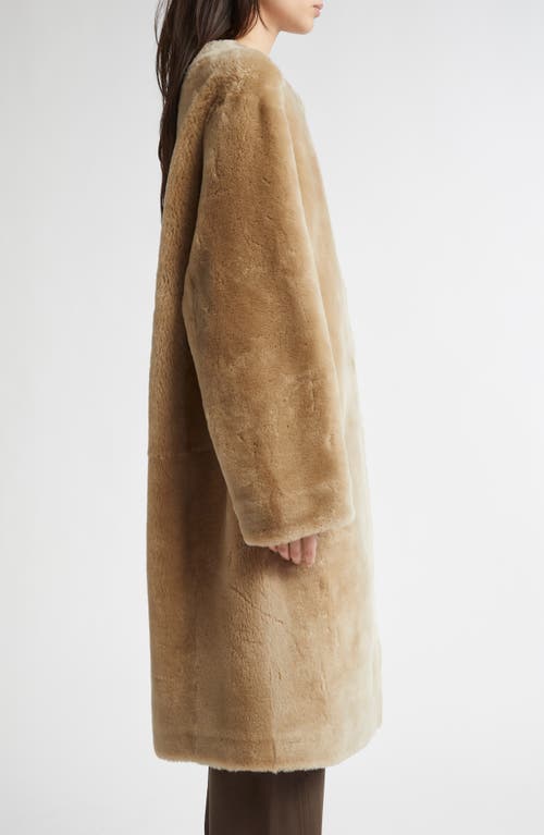 Totême Toteme Collarless Genuine Shearling Coat In Brown