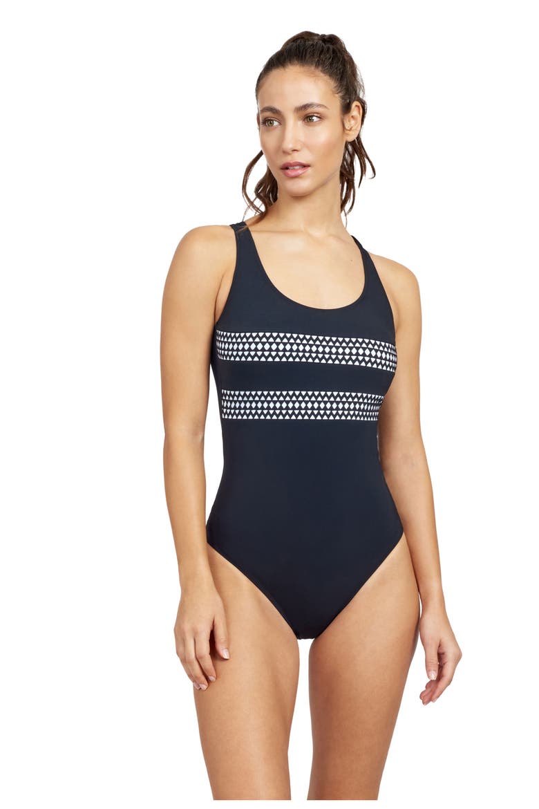Supernova Round neck one piece swimsuit, Main, color, BLACK