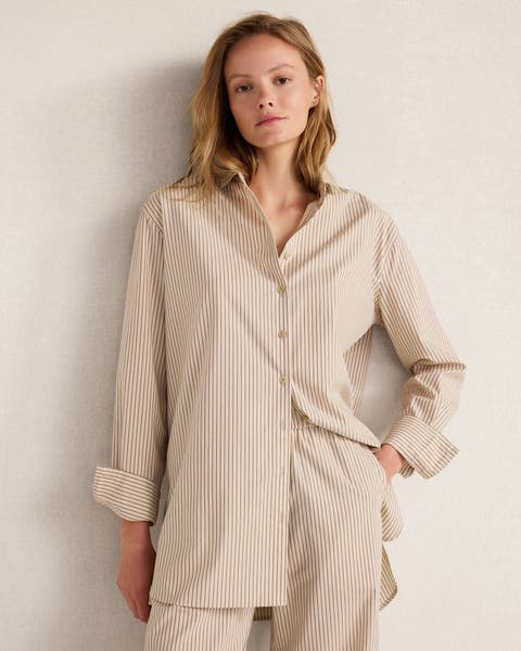 The Longer Length Daily Shirt in Organic Cotton Poplin Baton Stripe