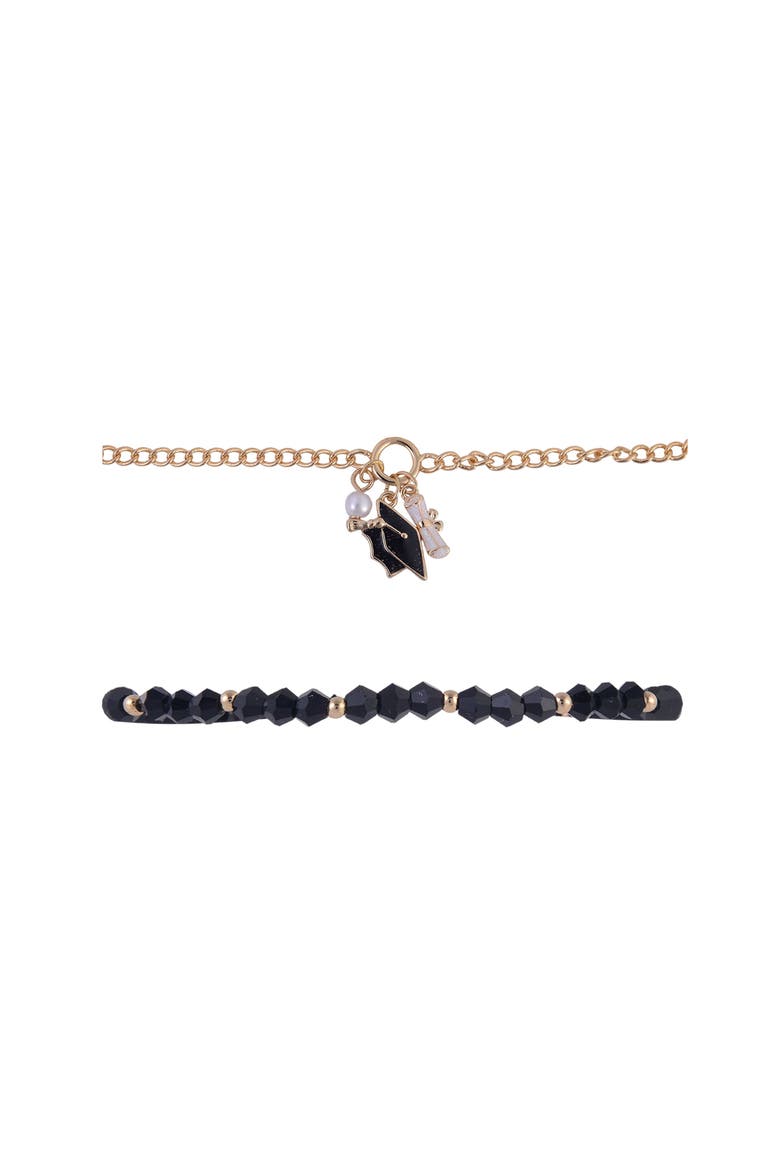 4pc Black & Gold Graduation Bracelet Set, Alternate, color, Black