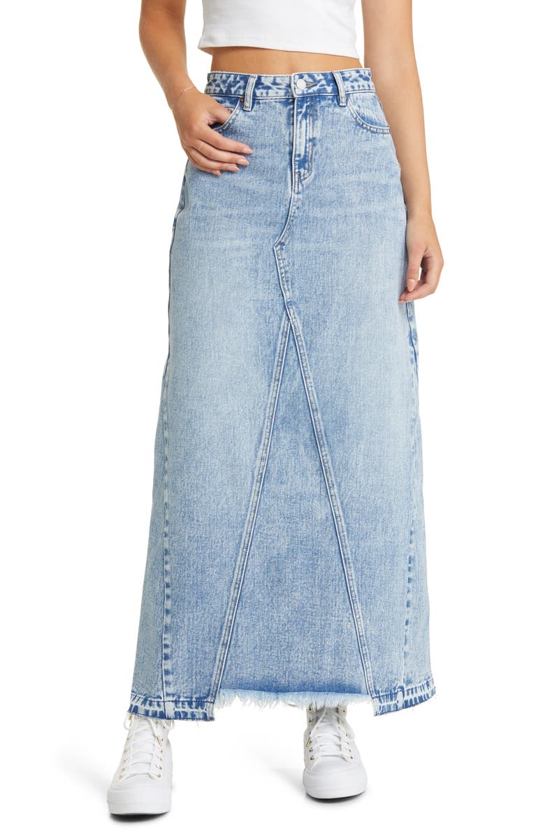 Prosperity Denim Release Hem Denim Maxi Skirt, Main, color, 