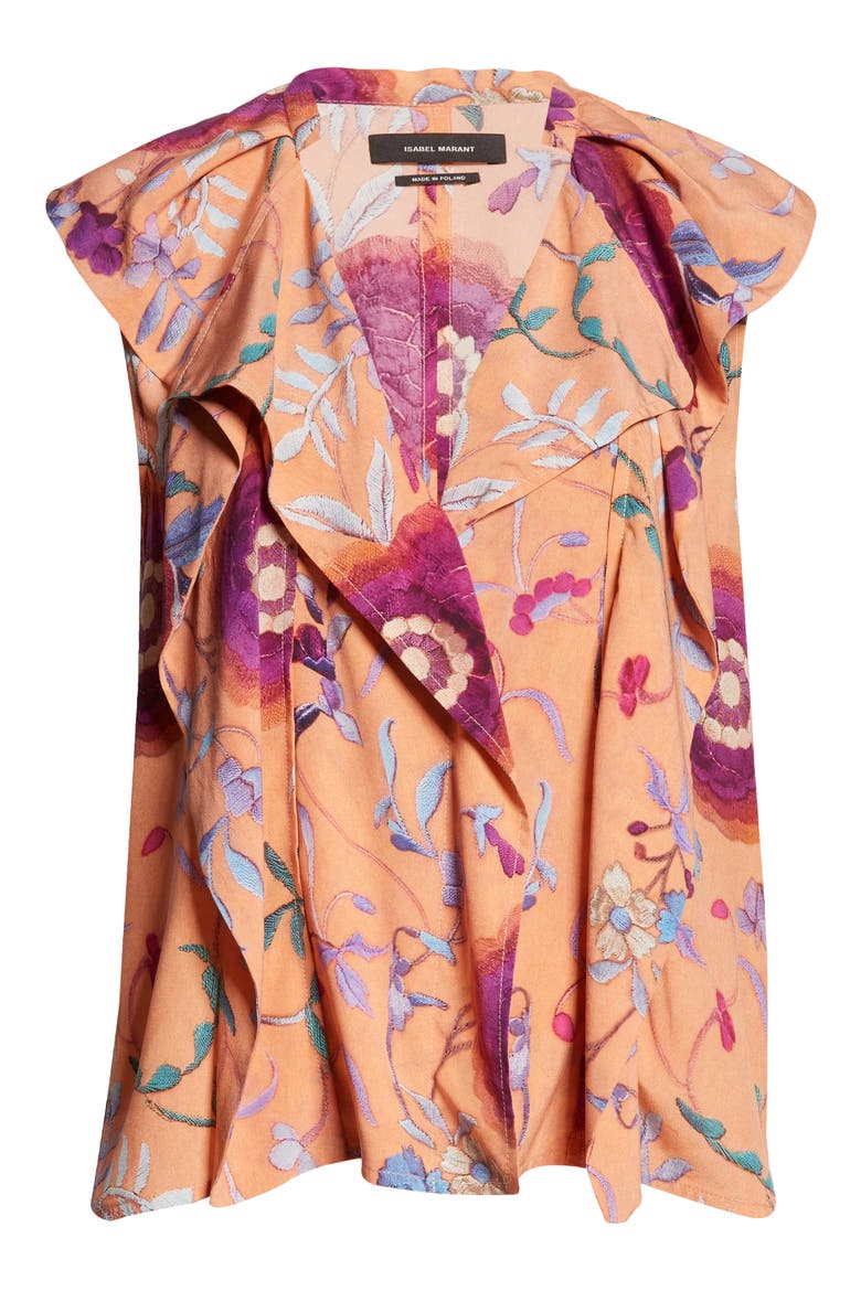 Rishane Floral Print Ruffle Stretch Silk Blouse, Alternate, color, PAPAYA