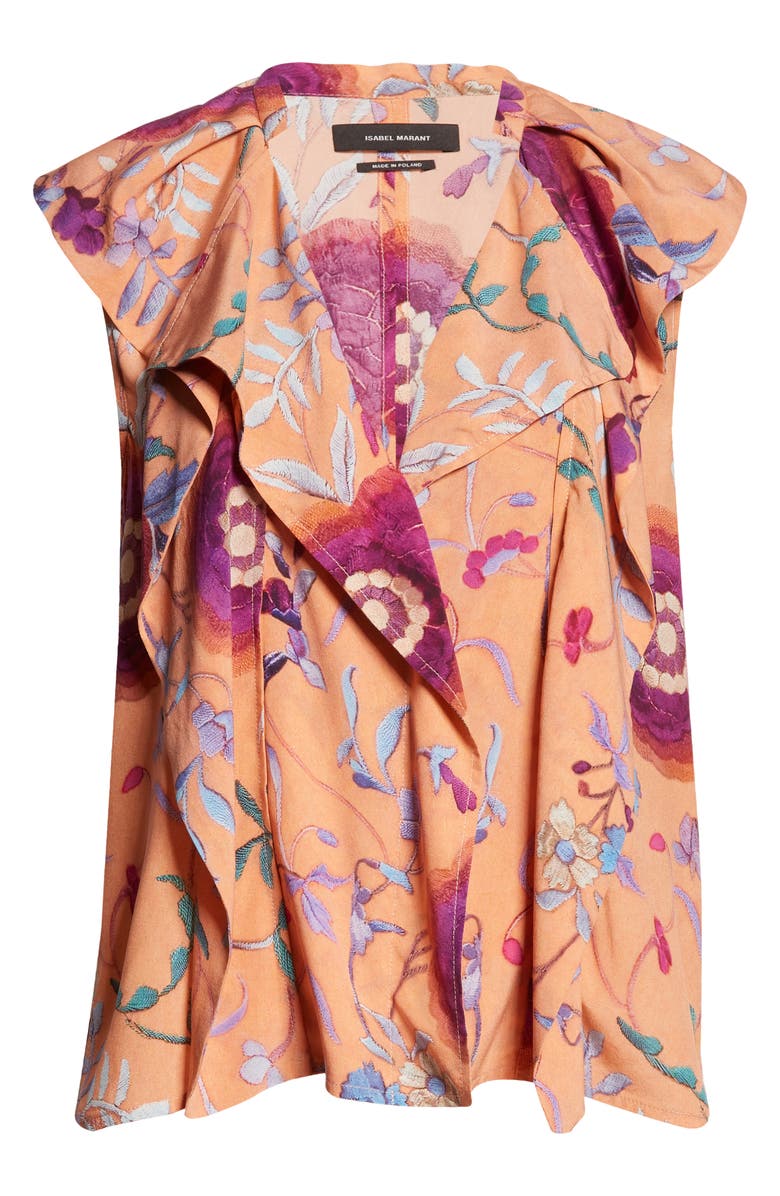 Isabel Marant Rishane Floral Print Ruffle Stretch Silk Blouse, Alternate, color, 