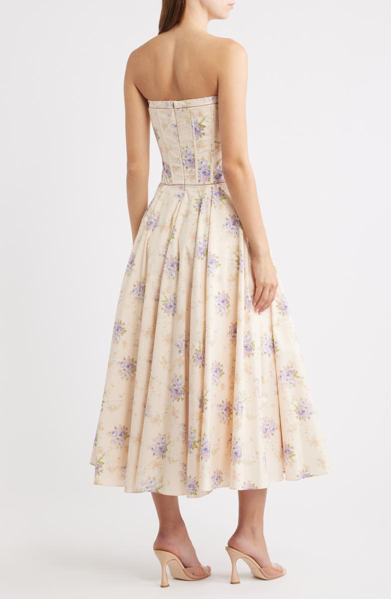HOUSE OF CB Gina Floral Corset Stretch Cotton Dress, Alternate, color, Ivory Sweet Peony
