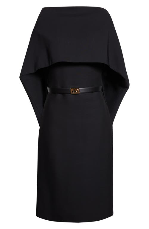 Ferragamo Belted Midi Dress With Billowing Front Panel In Black