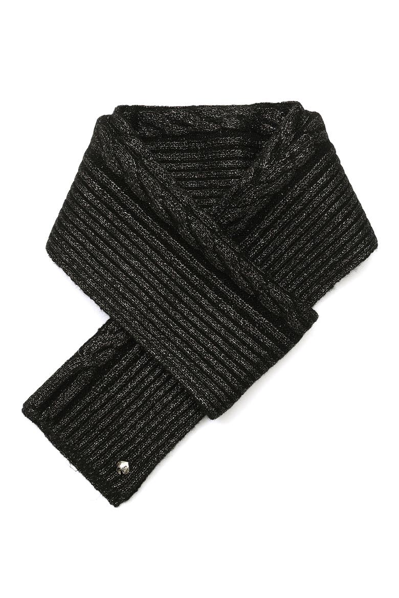 Metallic Cable Knit Scarf, Alternate, color, BLACK