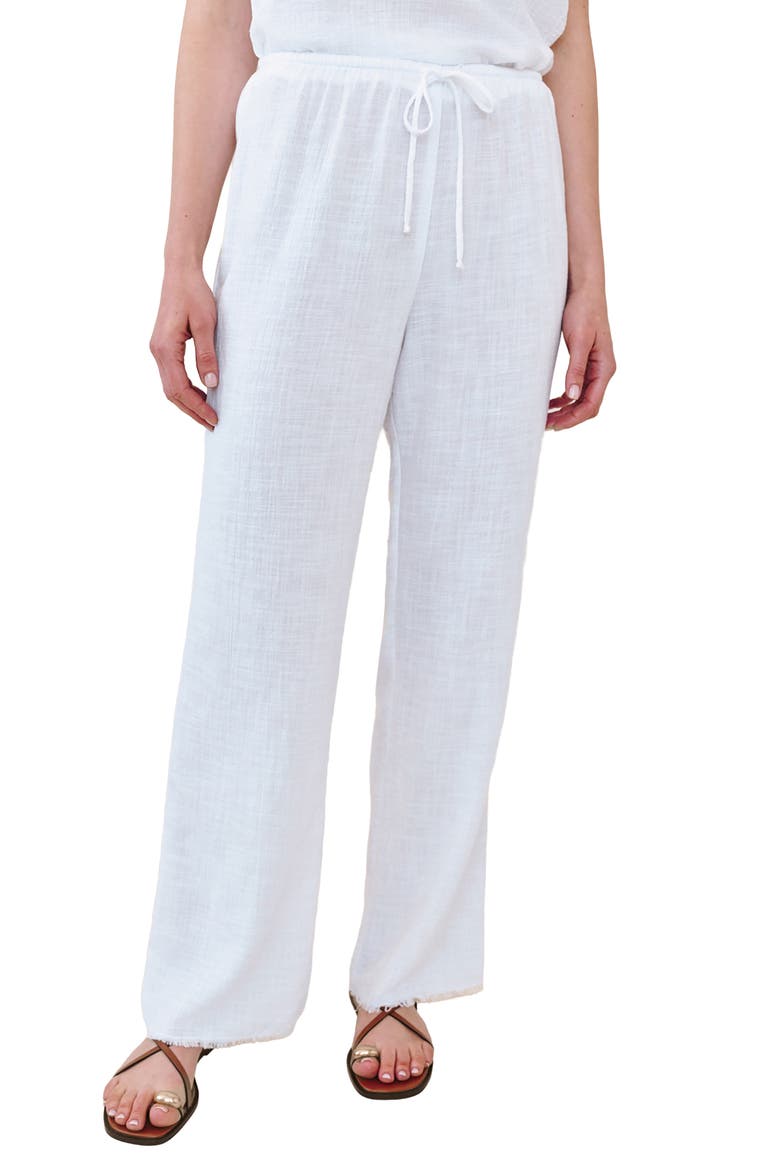 Fray Hem Drawstring Beach Pants, Main, color, WHITE