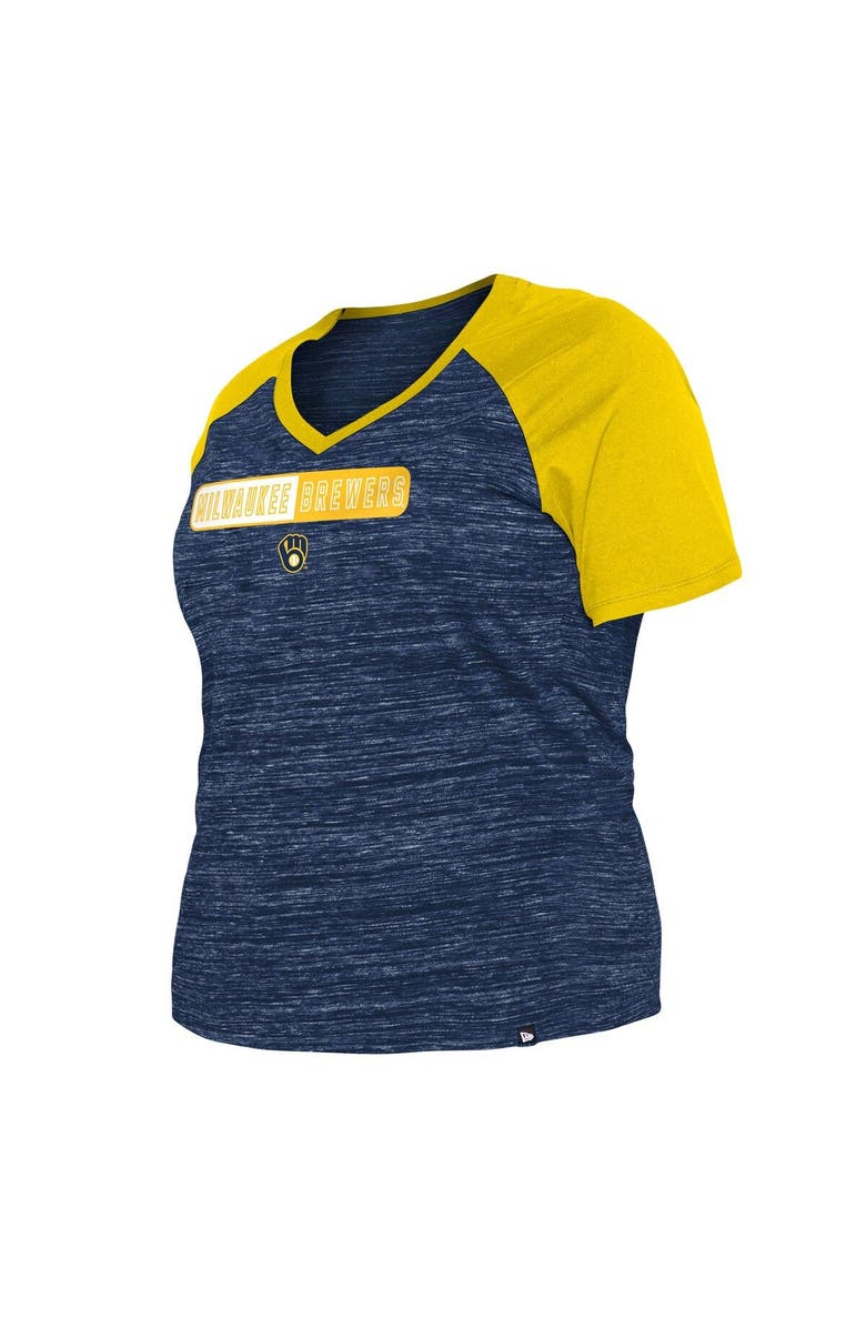 New Era Women's New Era Navy Milwaukee Brewers Plus Size Space Dye Raglan V-Neck T-Shirt, Alternate, color, Navy