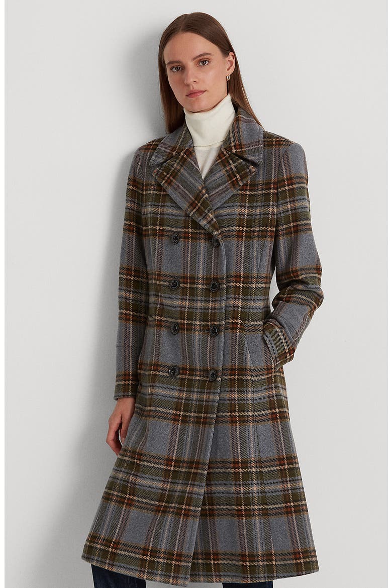 Plaid Double Breasted Wool Blend Long Coat, Alternate, color, HIGHLAND TARTAN