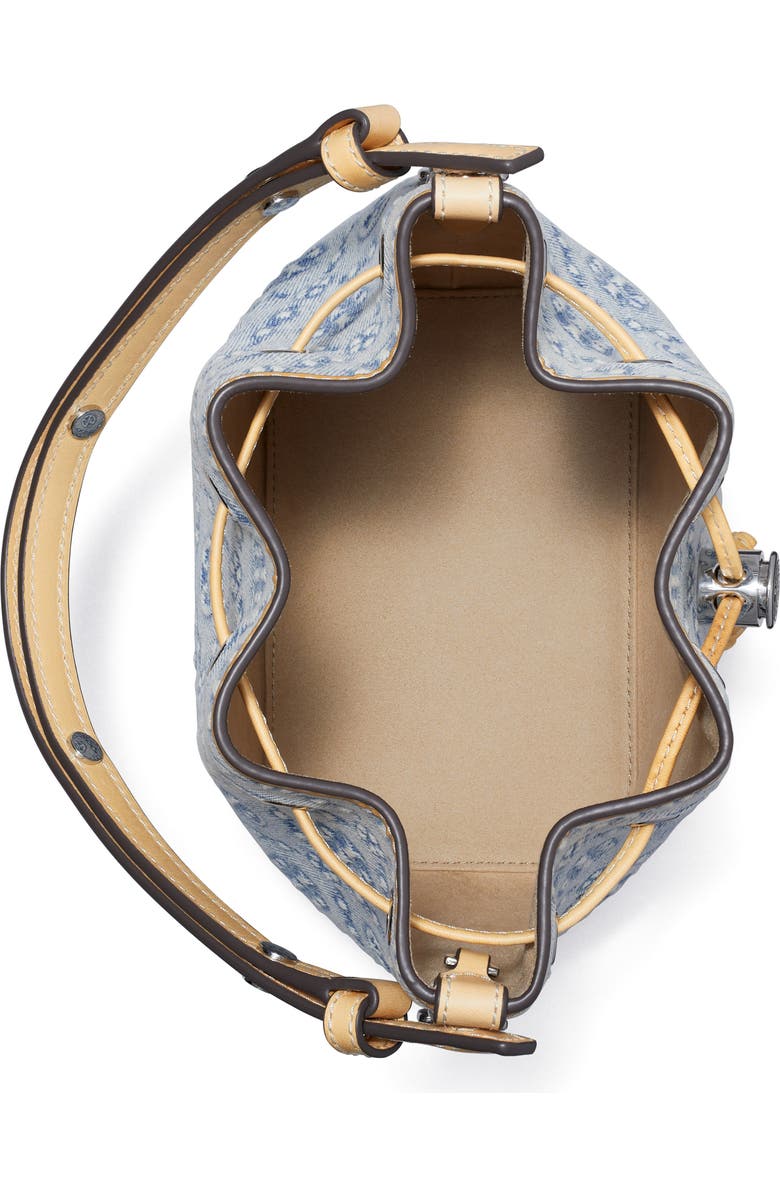 Tory Burch Mini T Monogram Denim Bucket Bag, Alternate, color, Powder Blue