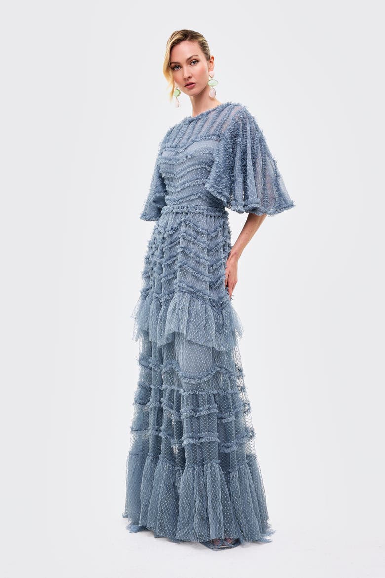 Flutter Ruffle Maxi Dress, Alternate, color, POWDER BLUE