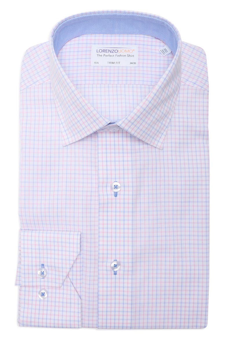 Trim Fit Small Check Cotton Dress Shirt, Alternate, color, WHITE/ PINK/ BLUE
