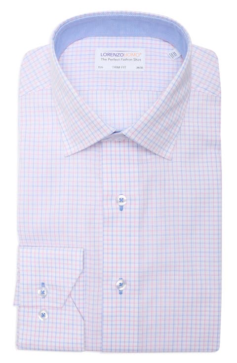 Trim Fit Small Check Cotton Dress Shirt