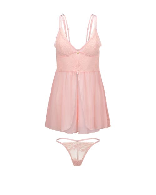 Adore Me Stevie Babydoll & G-string Set Lingerie In Pink