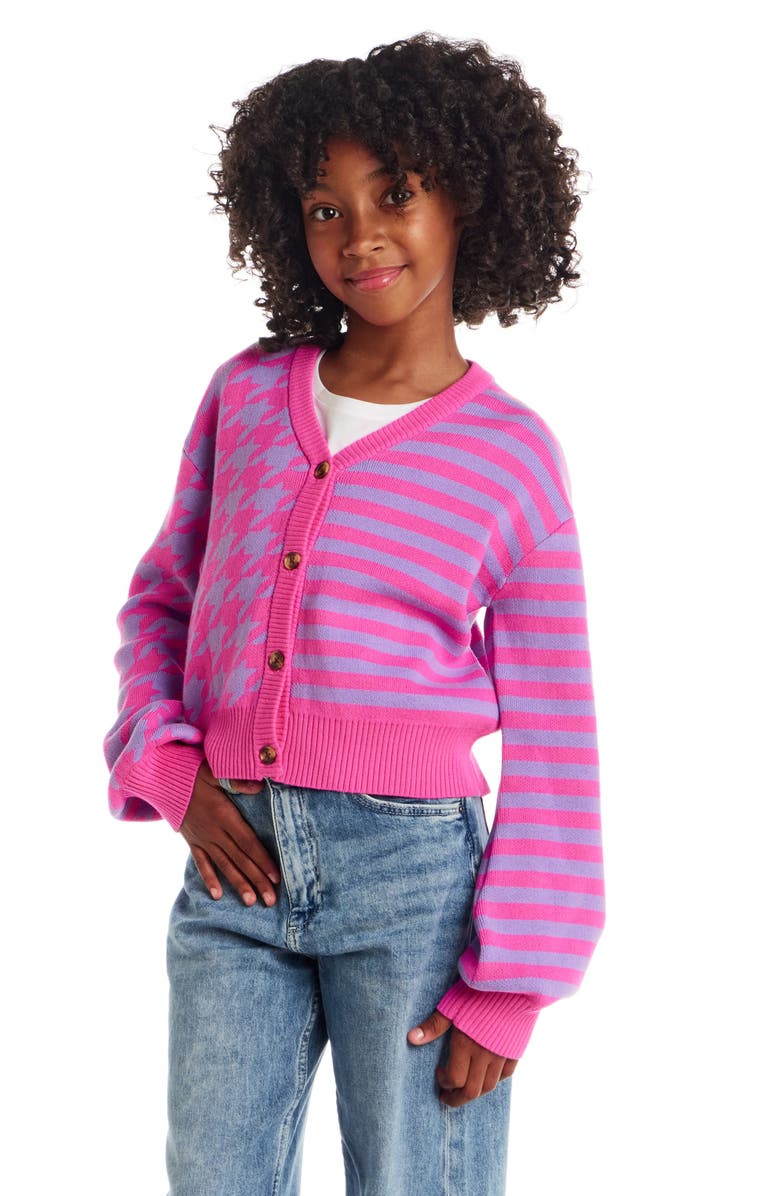Andy & Evan Kids' Houndstooth Stripe Cotton Cardigan, Alternate, color, Pink