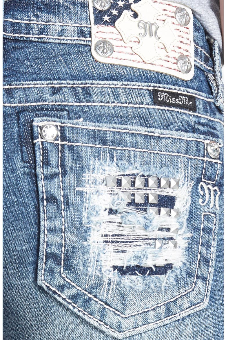 Embellished Distressed Roll Cuff Ankle Skinny Jeans, Alternate, color, BLUE
